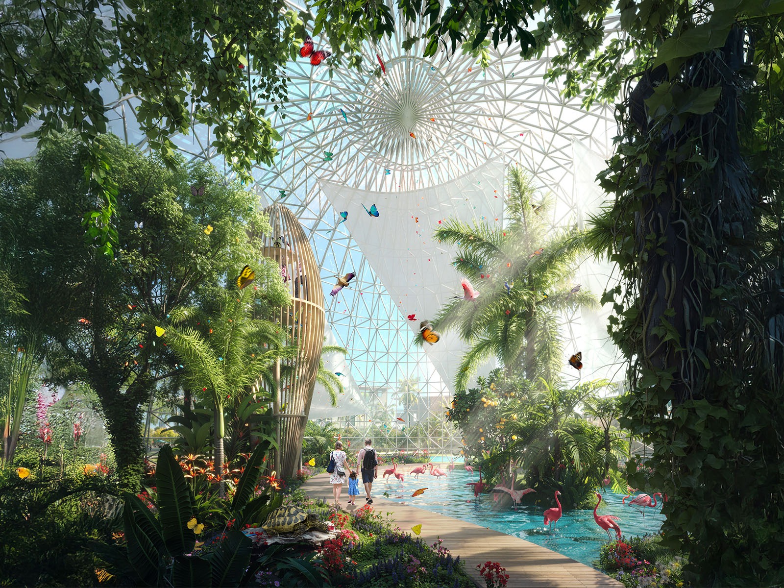 DAMAC Islands Botanic Garden dome with tropical landscaping