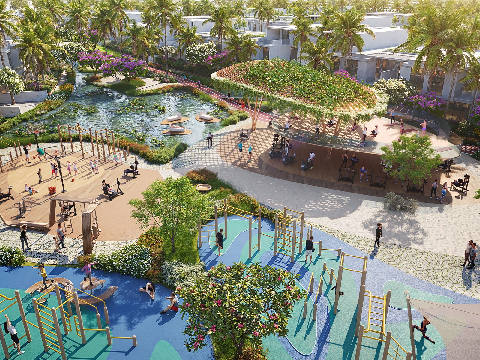 Outdoor fitness park and recreation area at DAMAC Islands community