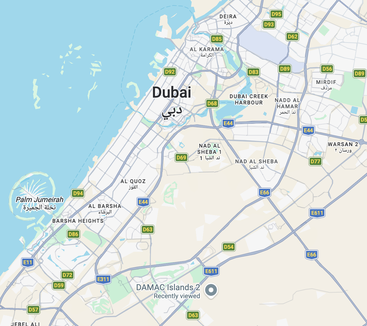 DAMAC Islands location map in Dubailand, Dubai